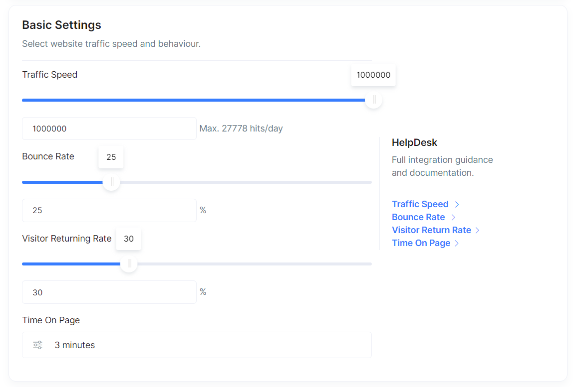 Screenshot of user panel with Traffic Speed set to 100000.