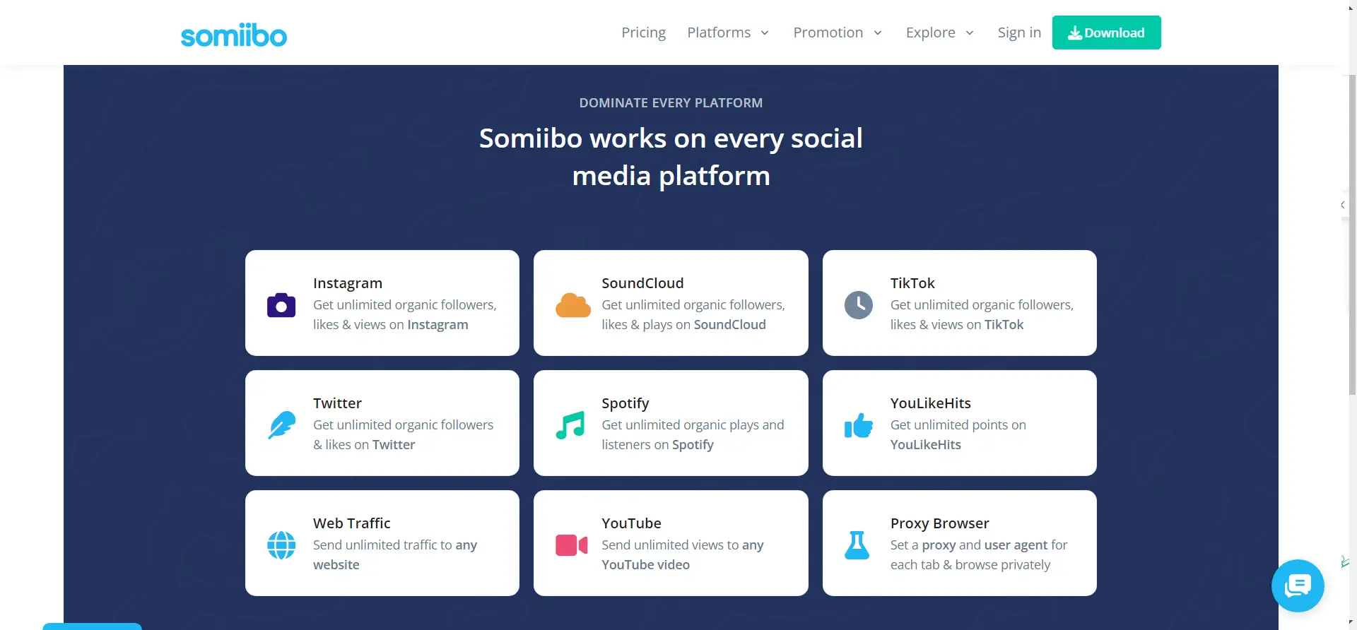Somiibo landing page screenshot.