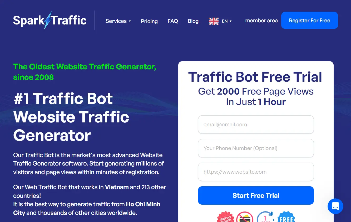 Free Traffic Bot landing page.