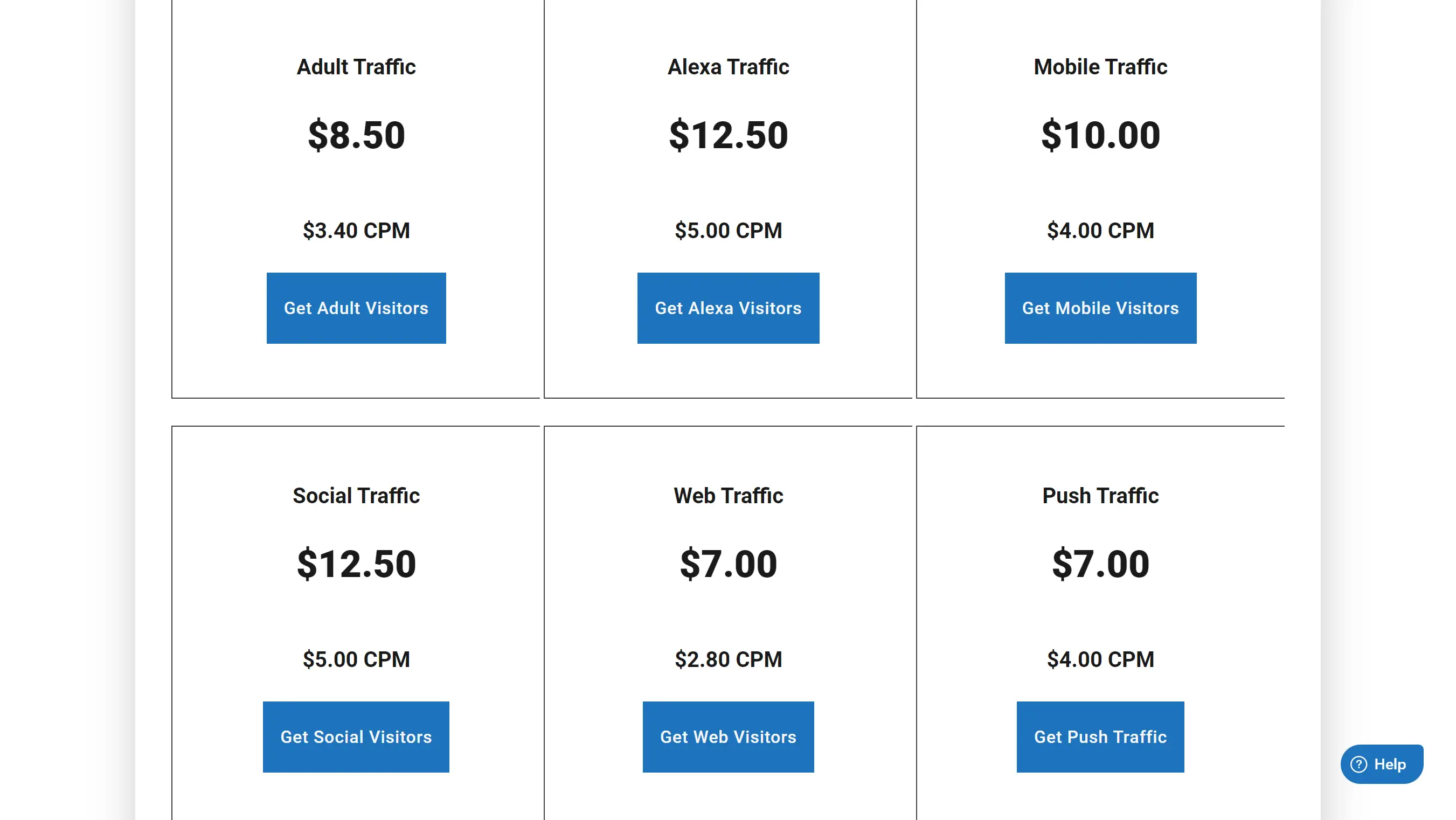 Traffic Master pricing table.
